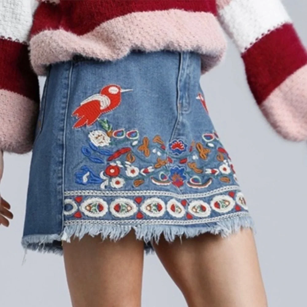 Red Piper Embroidered Boho Skirt - Picture 2 of 7